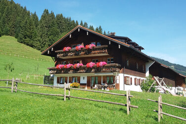 großes Bauernhaus auf einer Alm mit wunderschönem Panoramaausblick